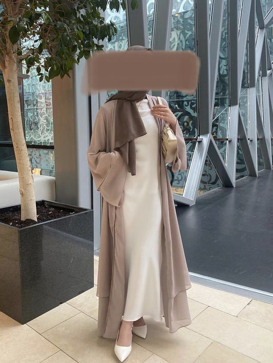 Elegant Layered Abaya - Nude