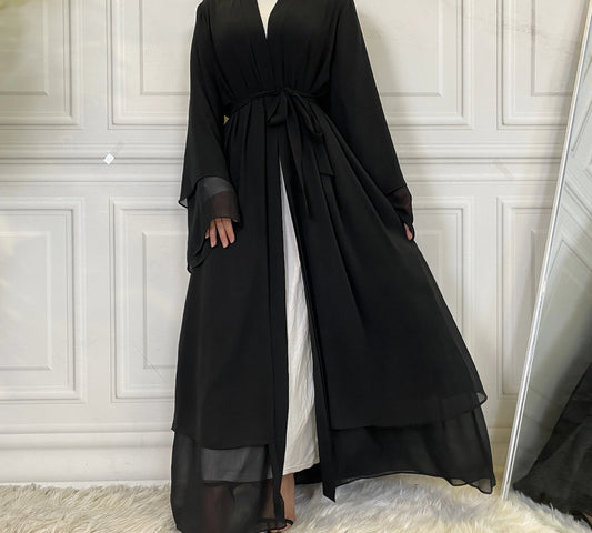 Elegant Layered Abaya - Black