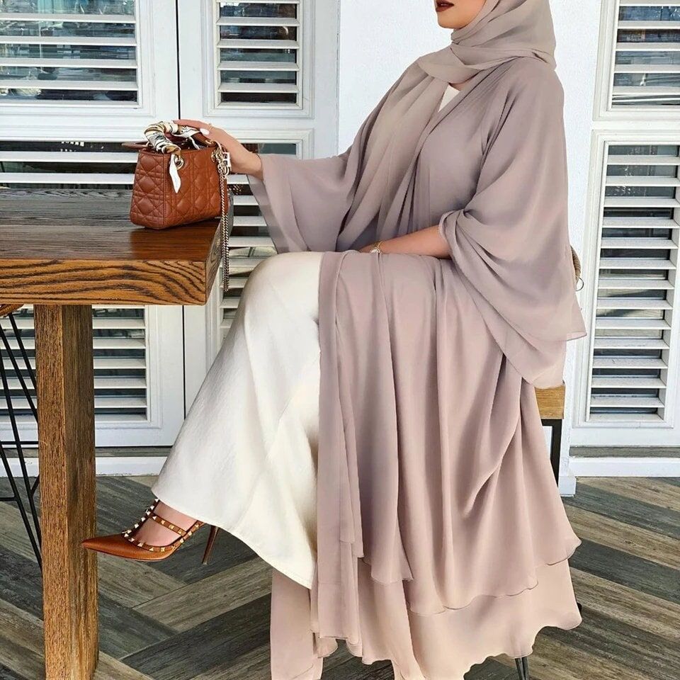 Elegant Layered Abaya - Nude